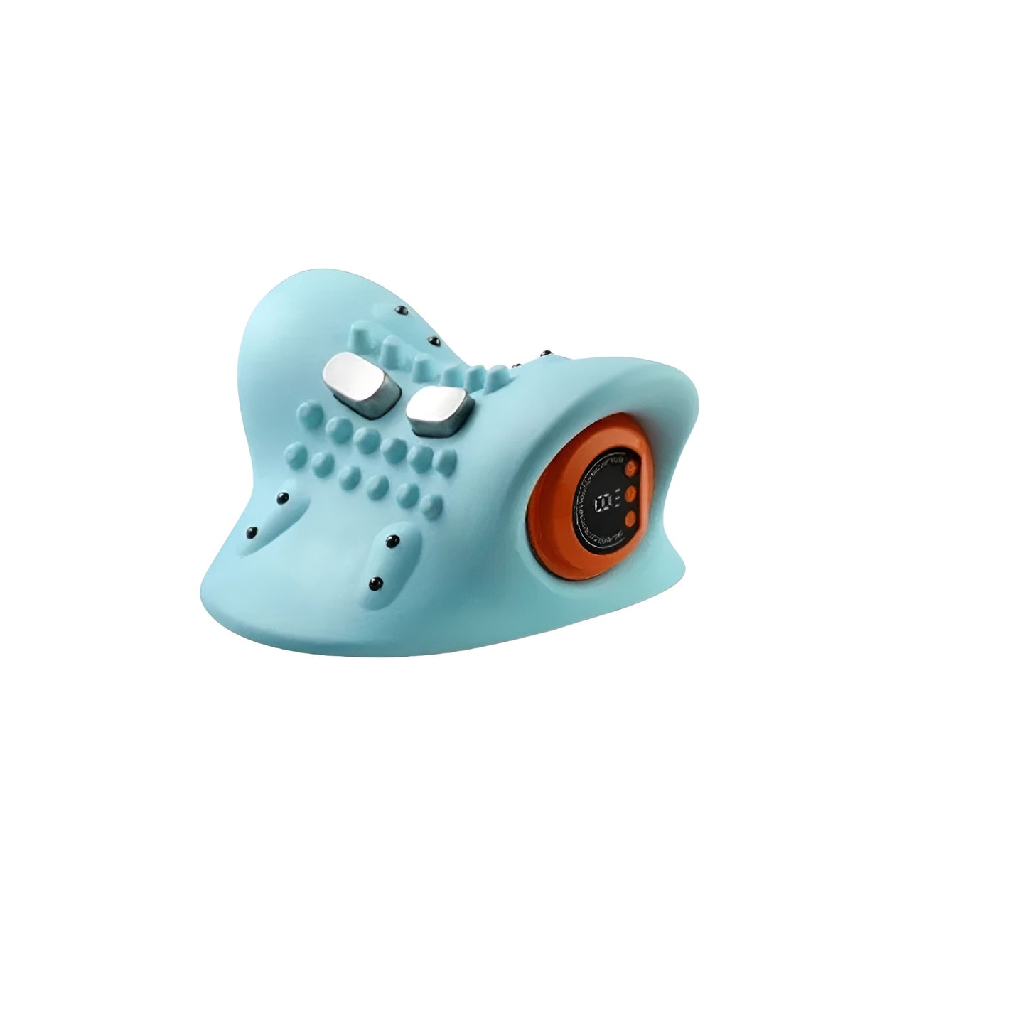 blue electric neck massager pillow with digital side control
neck massage pillow shown supporting a person’s neck and shoulders
electric hand massage machine style neck massager with raised pressure points
blue rubber neck massager for home relaxation use
battery powered neck massager displayed on white background