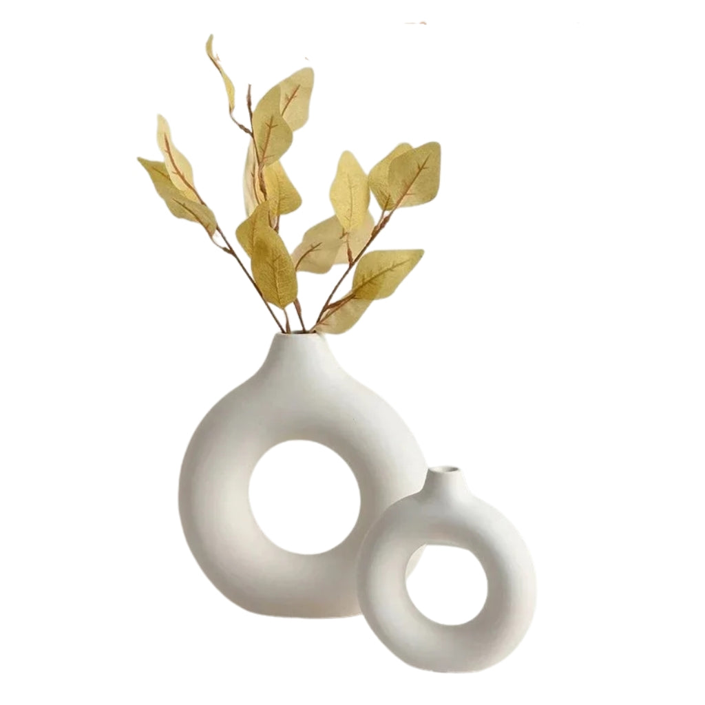 Flower vase donut design white decor for modern home styling