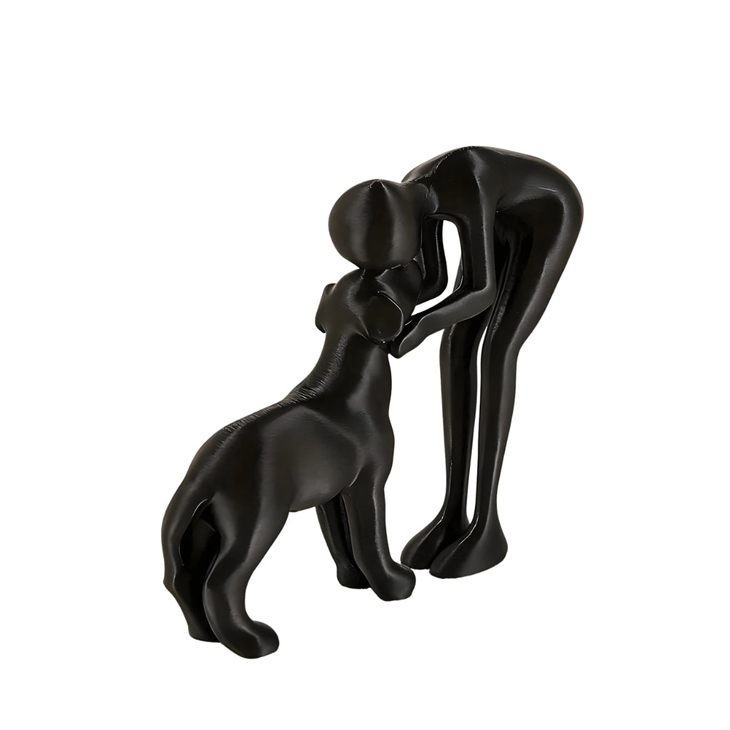 minimalist dog figurine showing a person touching a dog in abstract style
abstract dog figurine sculpture for home decor on a tabletop
white minimalist dog owner statue with human and pet design
modern figurines decor featuring a person and dog interaction