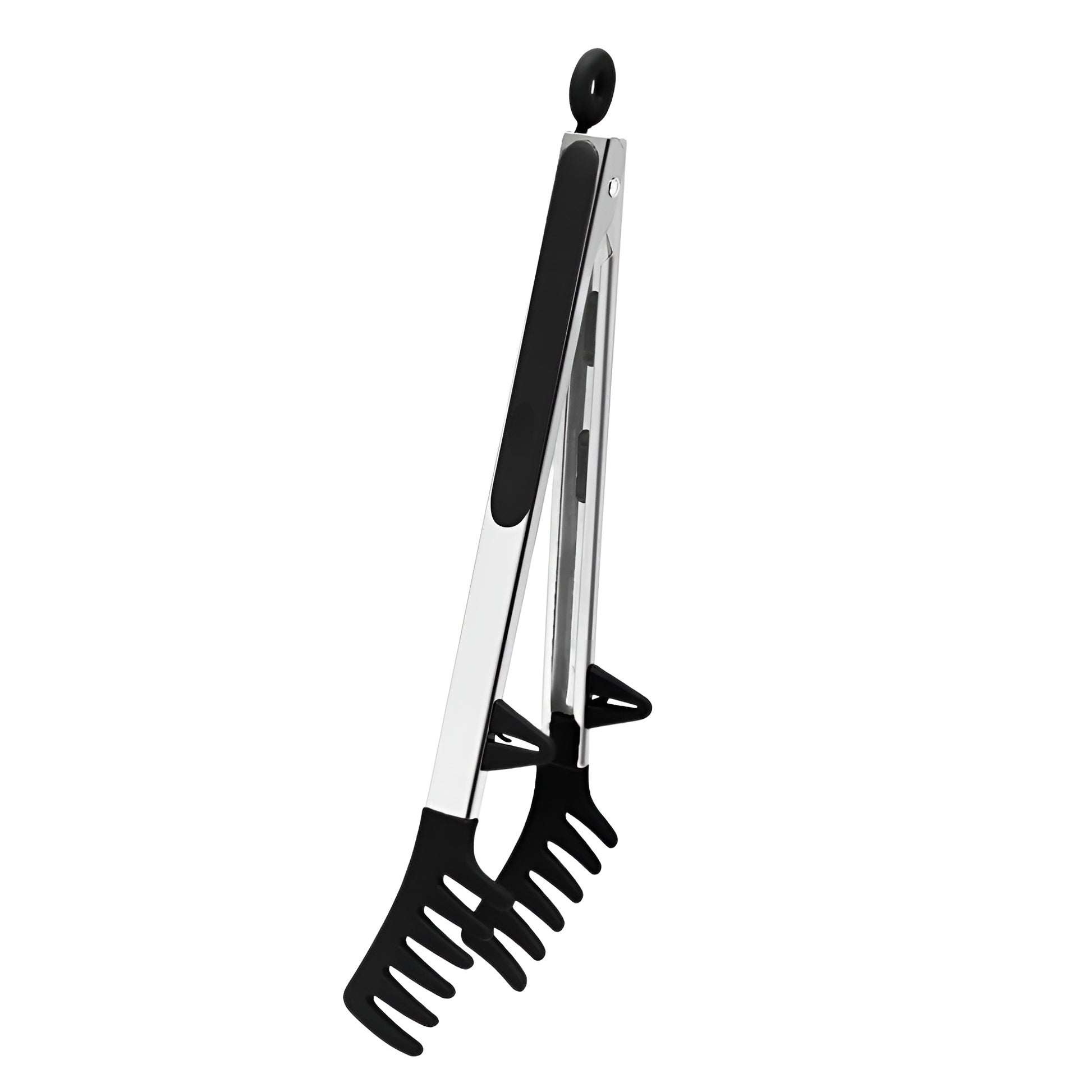 Silicone kitchen tongs with stainless steel handles and black silicone tips
Kitchen tongs for cooking and serving food with nonstick-safe silicone ends
Stainless steel silicone tongs displayed in multiple positions on white background
Cooking tongs with locking design and heat-resistant silicone grip tips
Professional kitchen tongs for grilling, salad serving, and air fryer cooking