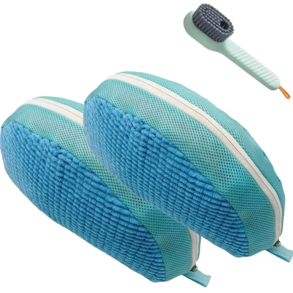 yellow laundry bags mesh shoe wash bag holding sneakers
mesh shoe laundry bag with zipper and blue trim
shoe washing bag shown with a soft bristle cleaning brush
laundry bags mesh organizer for shoes and travel storage
yellow zippered shoe wash bag displayed with sneakers inside