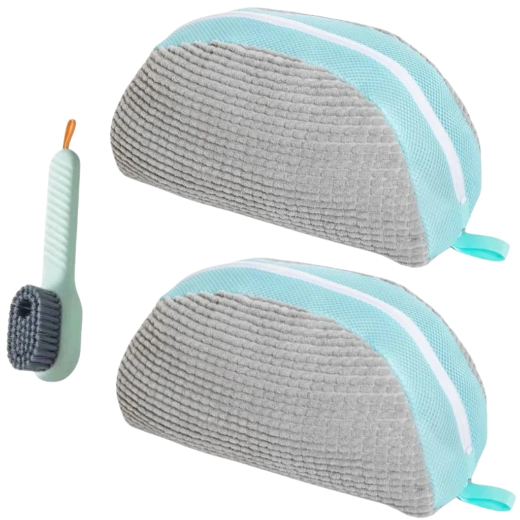 yellow laundry bags mesh shoe wash bag holding sneakers
mesh shoe laundry bag with zipper and blue trim
shoe washing bag shown with a soft bristle cleaning brush
laundry bags mesh organizer for shoes and travel storage
yellow zippered shoe wash bag displayed with sneakers inside