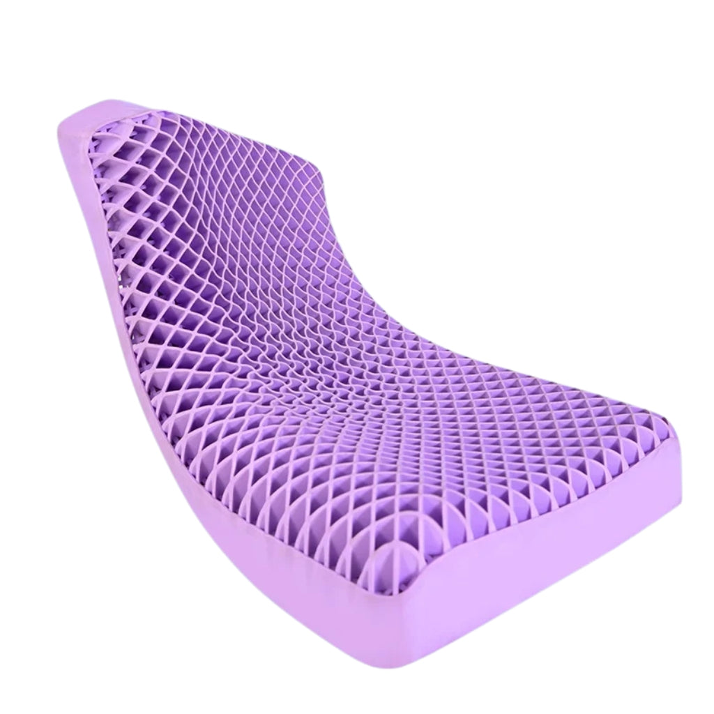 purple breathable bed pillow with open grid TPE structure
wedge pillow with curved neck support design on blue background
washable bed pillows with flexible lattice air layer design
purple neck support pillow made with open grid material
breathable TPE pillow shown in a raised wedge shape