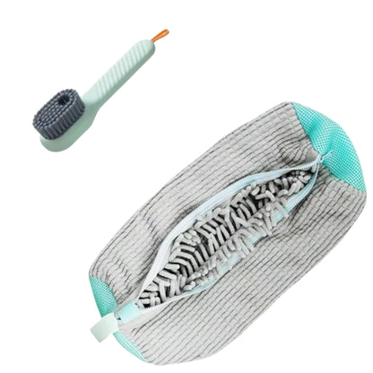 yellow laundry bags mesh shoe wash bag holding sneakers
mesh shoe laundry bag with zipper and blue trim
shoe washing bag shown with a soft bristle cleaning brush
laundry bags mesh organizer for shoes and travel storage
yellow zippered shoe wash bag displayed with sneakers inside