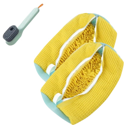yellow laundry bags mesh shoe wash bag holding sneakers
mesh shoe laundry bag with zipper and blue trim
shoe washing bag shown with a soft bristle cleaning brush
laundry bags mesh organizer for shoes and travel storage
yellow zippered shoe wash bag displayed with sneakers inside
