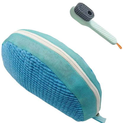 yellow laundry bags mesh shoe wash bag holding sneakers
mesh shoe laundry bag with zipper and blue trim
shoe washing bag shown with a soft bristle cleaning brush
laundry bags mesh organizer for shoes and travel storage
yellow zippered shoe wash bag displayed with sneakers inside