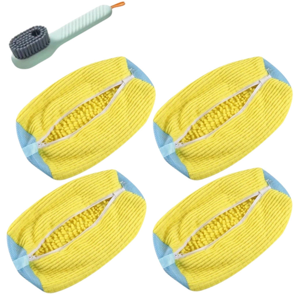 yellow laundry bags mesh shoe wash bag holding sneakers
mesh shoe laundry bag with zipper and blue trim
shoe washing bag shown with a soft bristle cleaning brush
laundry bags mesh organizer for shoes and travel storage
yellow zippered shoe wash bag displayed with sneakers inside