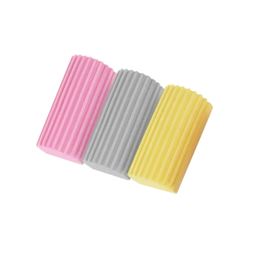 pink dish scrub sponge cleaning a black pan in a kitchen sink
ribbed PVA cleaning sponge used for easy stain removal
yellow gray and pink kitchen cleaning sponges shown together
hand holding a dish scrub sponge inside a soapy pan
reusable cleaning sponge for dishes pans and kitchen surfaces