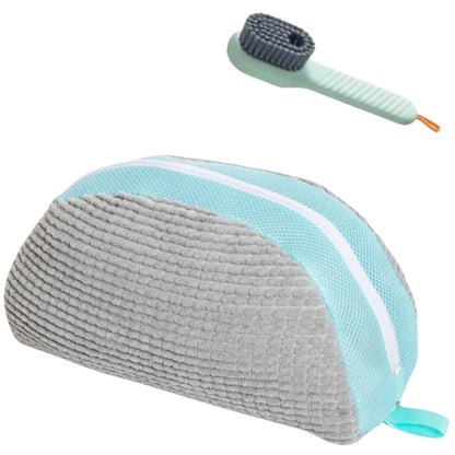 yellow laundry bags mesh shoe wash bag holding sneakers
mesh shoe laundry bag with zipper and blue trim
shoe washing bag shown with a soft bristle cleaning brush
laundry bags mesh organizer for shoes and travel storage
yellow zippered shoe wash bag displayed with sneakers inside