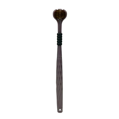 manual toothbrushes with three sided soft bristle heads
green and bronze U shaped toothbrushes shown on product graphic
three sided manual toothbrush with soft bristles for adults
close up of toothbrush bristles wrapping around tooth illustration
manual toothbrushes displayed with colorful handles and U shaped heads