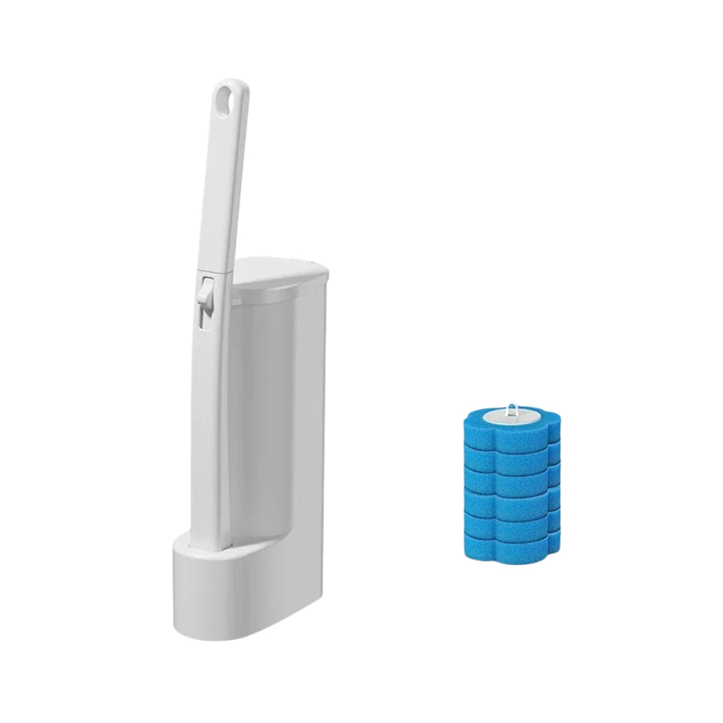 white toilet brushes & holders set with long handle design