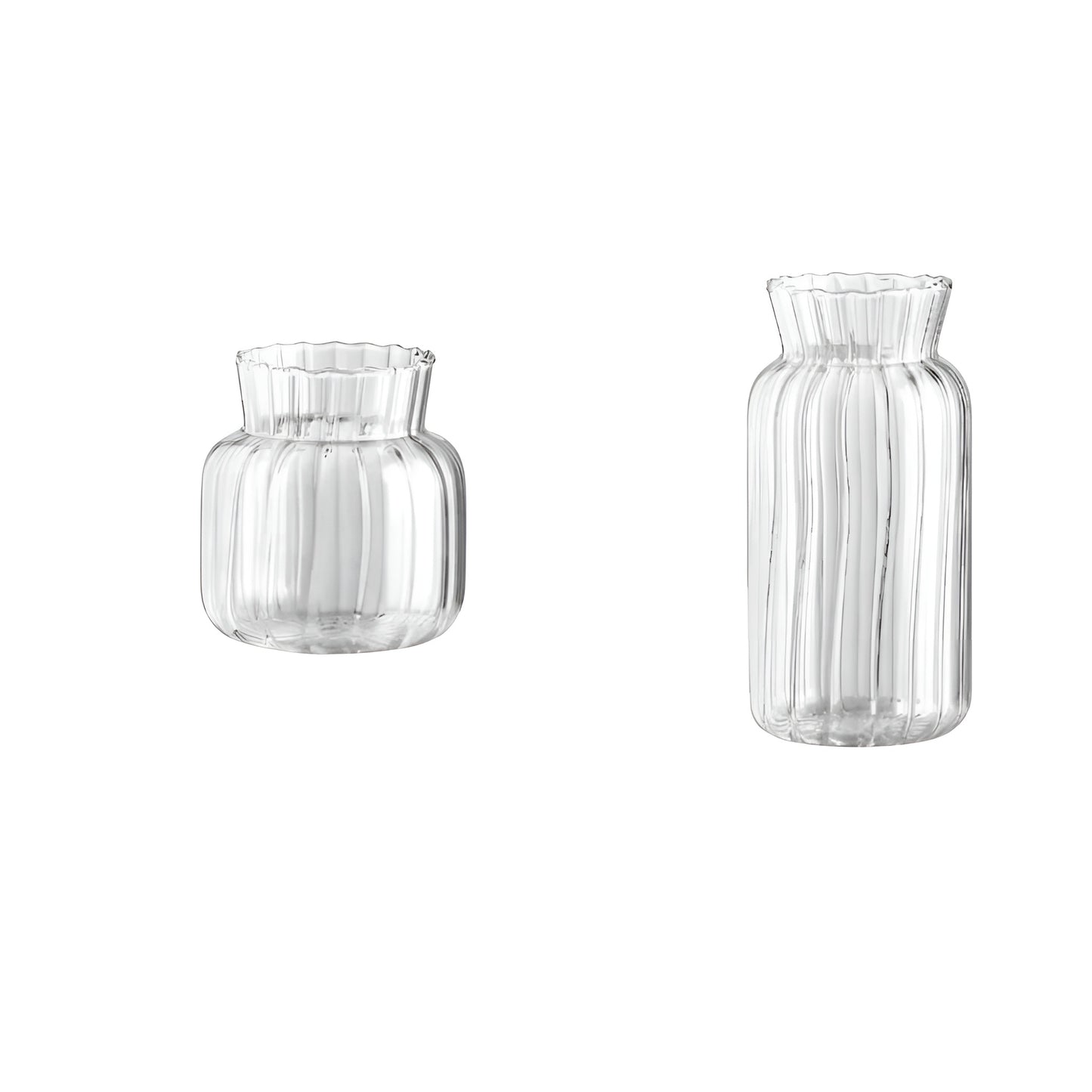 small clear bud vases with vertical texture for table decor