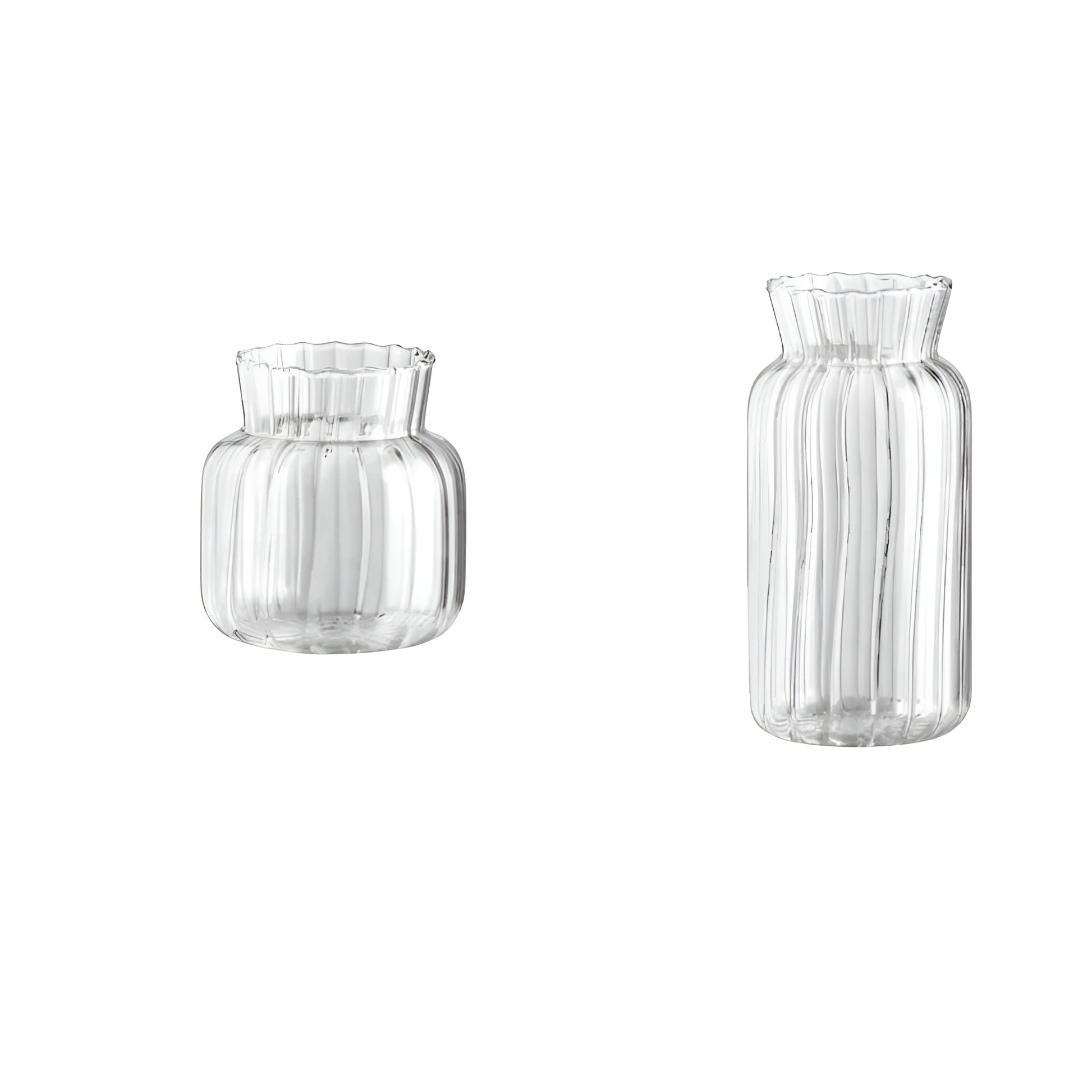small clear bud vases with vertical texture for table decor