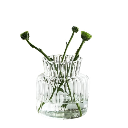 transparent glass vase set in two shapes with size measurements