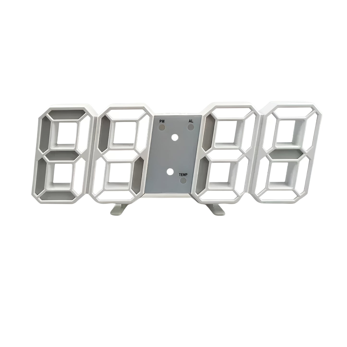 white 3D LED digital alarm clock with large number display