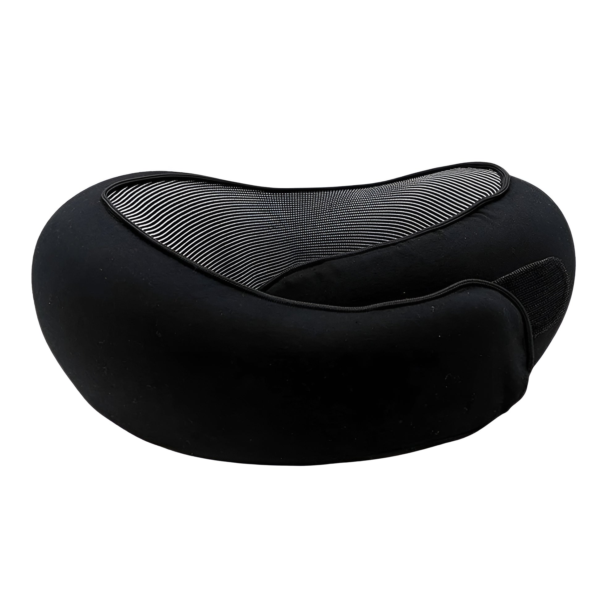 Gray memory foam travel pillow with black trim shown with size measurements
Rolled travel neck pillow placed beside black storage bag
U shaped Travel Pillows design with compact storage pouch
Gray neck pillow displayed with dimensions 32 cm by 26 cm by 14 cm
Portable travel pillow folded into a small black drawstring bag