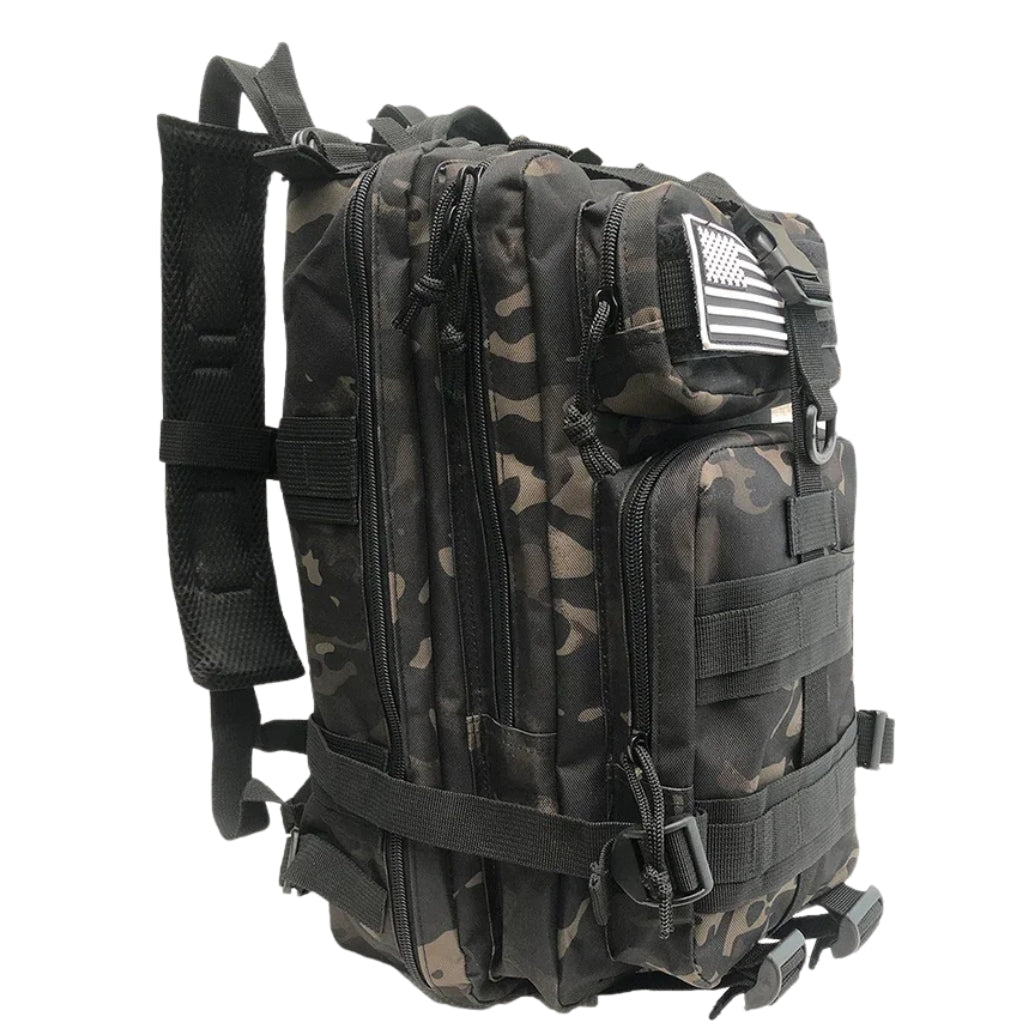 hiking backpacks shown in 25L and 50L sizes with multiple color options
outdoor hiking bag color chart with khaki green black red blue and camouflage backpacks
25L and 50L camping backpack options displayed on a white background
backpacking backpacks in solid and camouflage colors with front pockets
tactical style hiking backpacks with zipper compartments and molle webbing