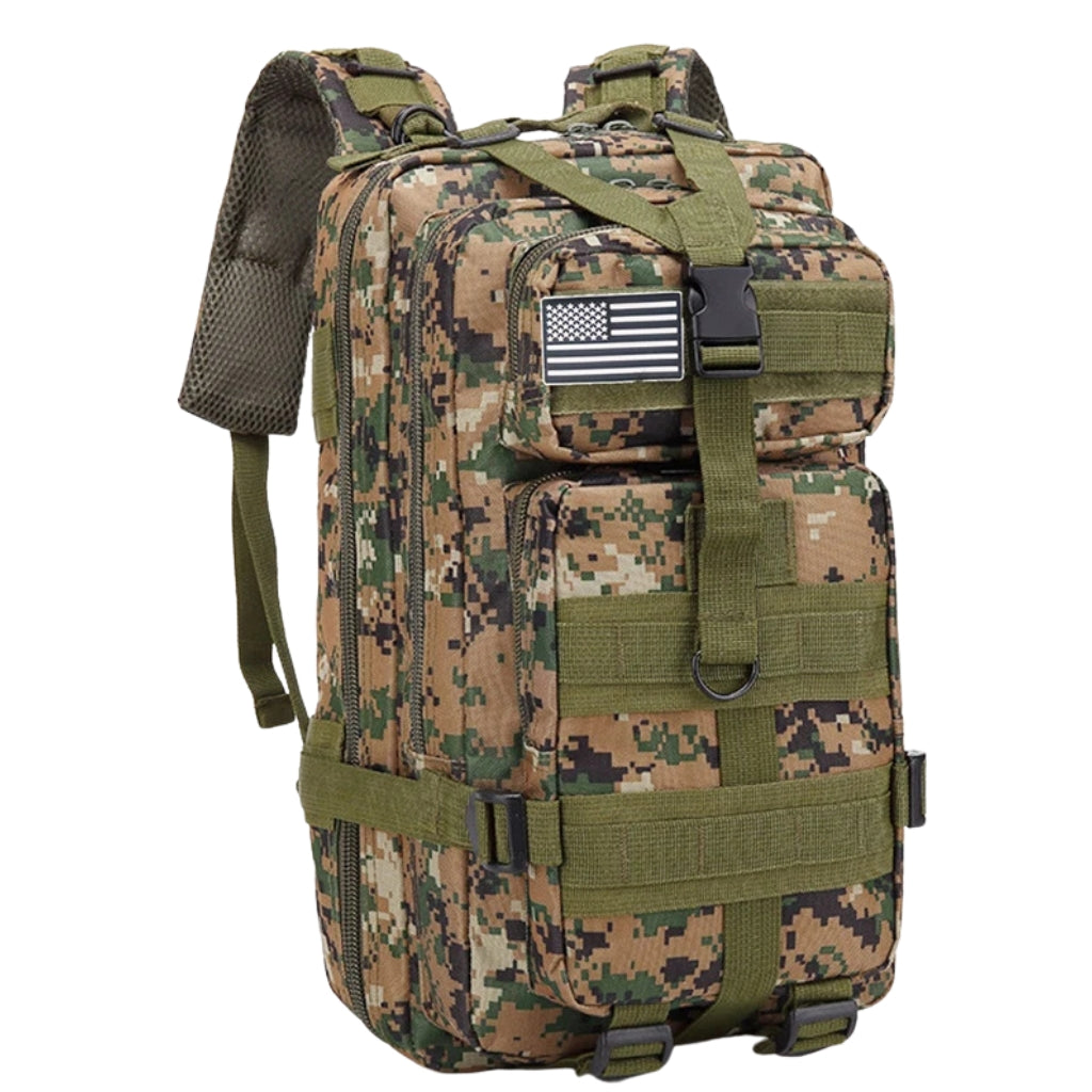 hiking backpacks shown in 25L and 50L sizes with multiple color options
outdoor hiking bag color chart with khaki green black red blue and camouflage backpacks
25L and 50L camping backpack options displayed on a white background
backpacking backpacks in solid and camouflage colors with front pockets
tactical style hiking backpacks with zipper compartments and molle webbing
