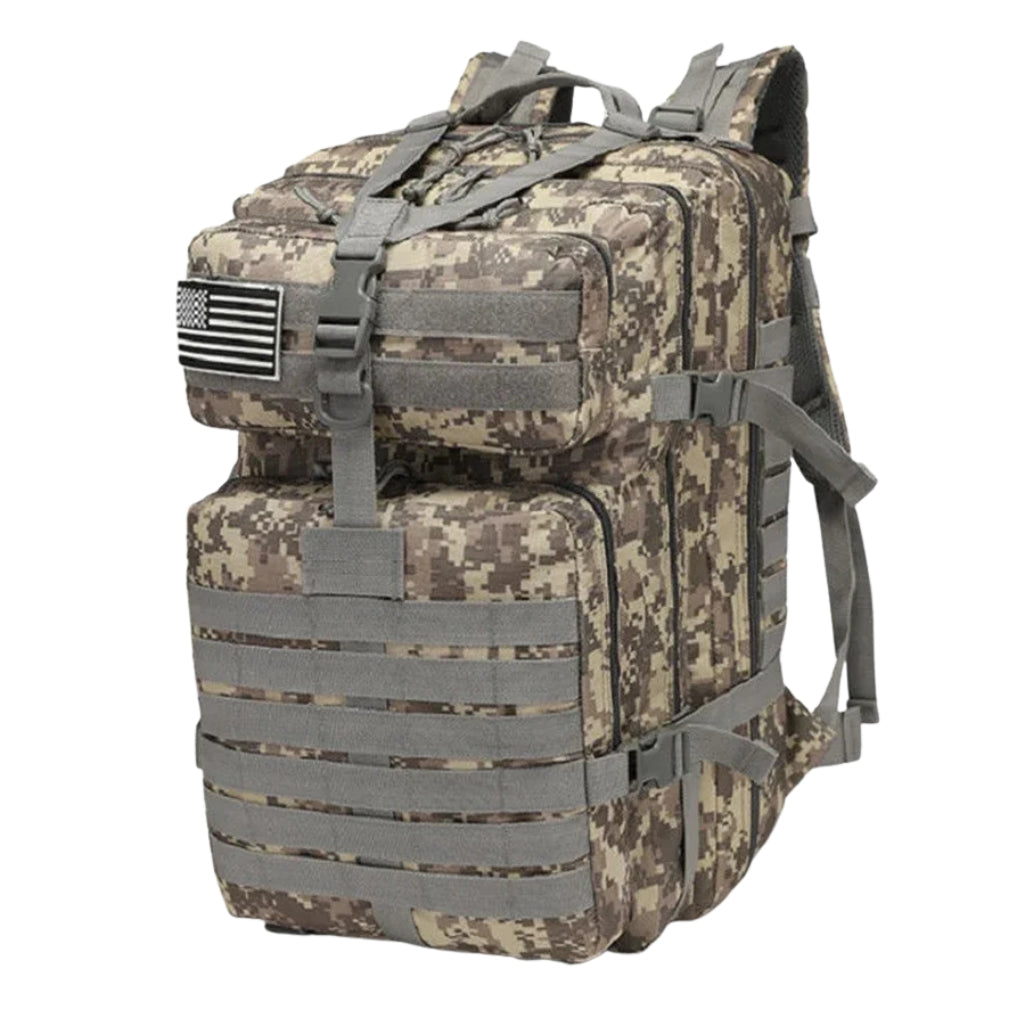 hiking backpacks shown in 25L and 50L sizes with multiple color options
outdoor hiking bag color chart with khaki green black red blue and camouflage backpacks
25L and 50L camping backpack options displayed on a white background
backpacking backpacks in solid and camouflage colors with front pockets
tactical style hiking backpacks with zipper compartments and molle webbing