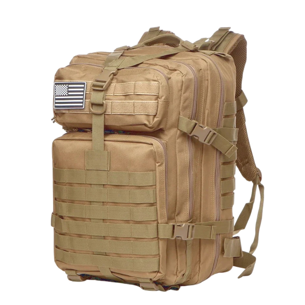 hiking backpacks shown in 25L and 50L sizes with multiple color options
outdoor hiking bag color chart with khaki green black red blue and camouflage backpacks
25L and 50L camping backpack options displayed on a white background
backpacking backpacks in solid and camouflage colors with front pockets
tactical style hiking backpacks with zipper compartments and molle webbing