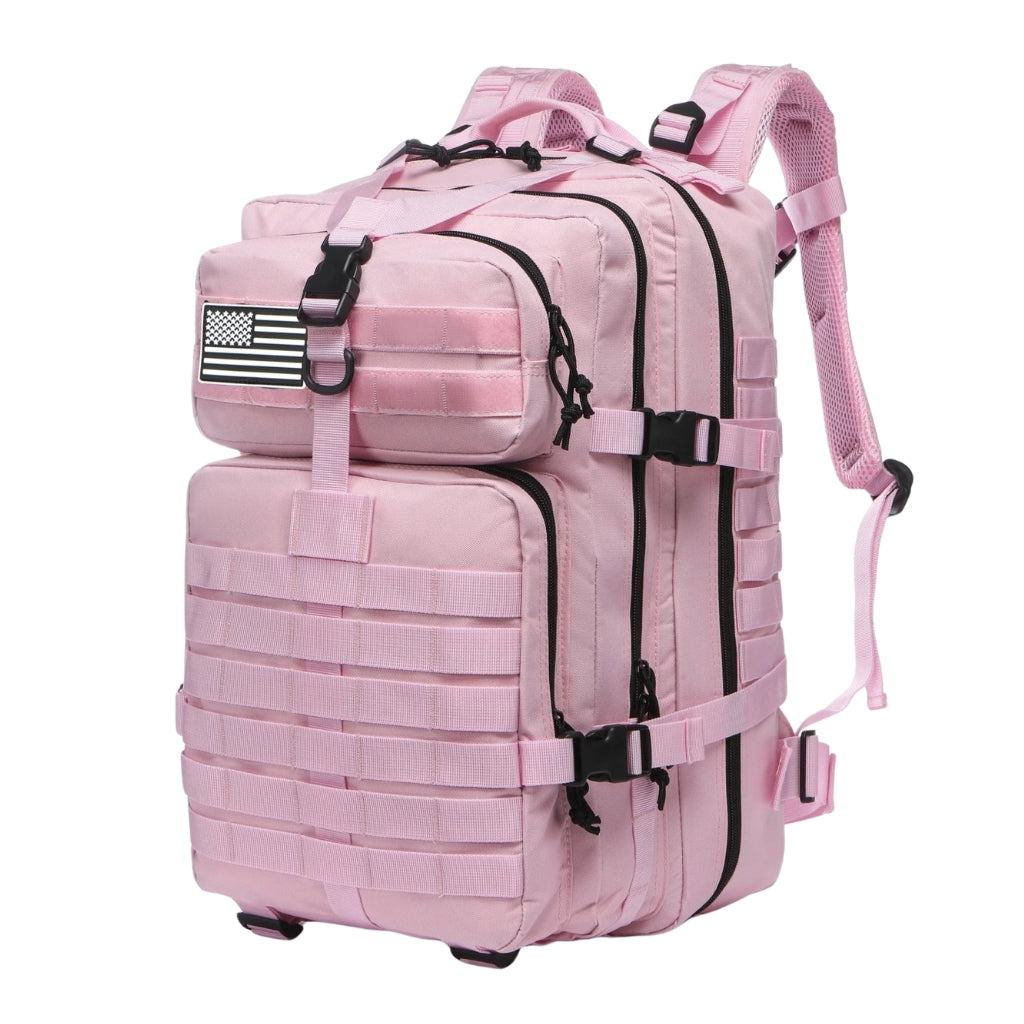 hiking backpacks shown in 25L and 50L sizes with multiple color options
outdoor hiking bag color chart with khaki green black red blue and camouflage backpacks
25L and 50L camping backpack options displayed on a white background
backpacking backpacks in solid and camouflage colors with front pockets
tactical style hiking backpacks with zipper compartments and molle webbing