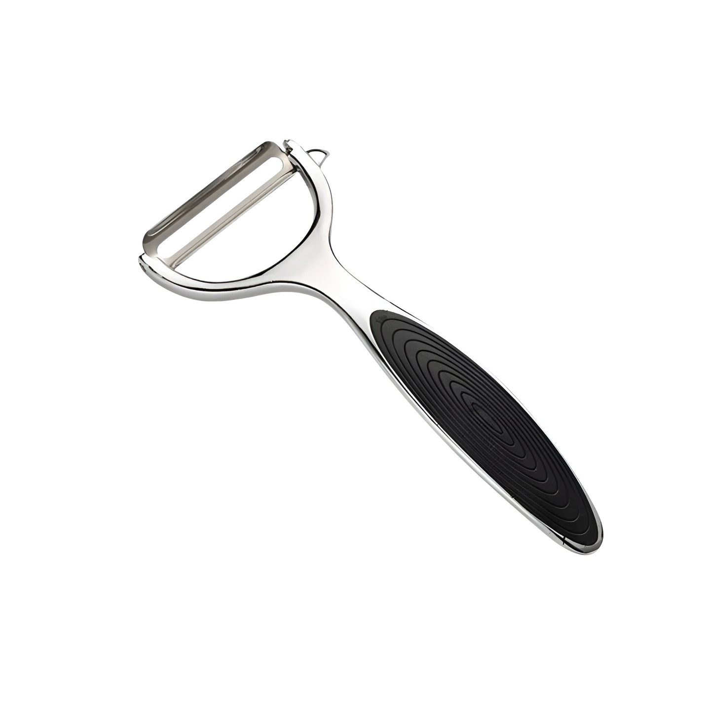 Stainless steel vegetable peeler set with black grip handles on a kitchen surface

Fruit and vegetable peeler with metal blade and ergonomic black handle

Vegetable peeler and Y peeler shown beside a wooden cutting board

Stainless steel potato peeler with black non slip handle for kitchen prep

Metal vegetable peeler tools for peeling fruits, potatoes, and carrots