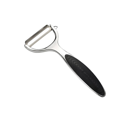 Stainless steel vegetable peeler set with black grip handles on a kitchen surface

Fruit and vegetable peeler with metal blade and ergonomic black handle

Vegetable peeler and Y peeler shown beside a wooden cutting board

Stainless steel potato peeler with black non slip handle for kitchen prep

Metal vegetable peeler tools for peeling fruits, potatoes, and carrots