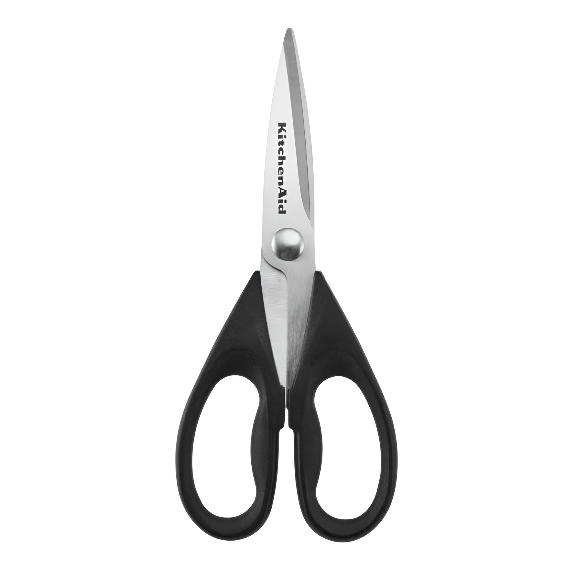 Stainless steel kitchen shears with black handles and white protective sheath

Dog kitchen scissors with metal blades and comfortable black grip handles

Heavy duty kitchen shears for cutting meat, herbs, and poultry

Professional kitchen scissors with protective blade cover on white background

Best kitchen scissors style with stainless steel blades and black handles