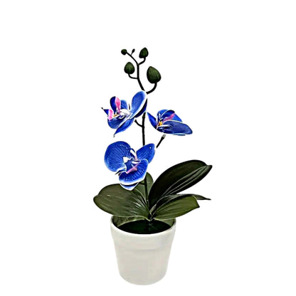 artificial plant orchid with pink and white flowers in a white pot
faux orchid tabletop decor with green leaves and striped petals
artificial orchid flowers arrangement in white planter for indoor decor
potted artificial plant with orchid blooms for home or office display