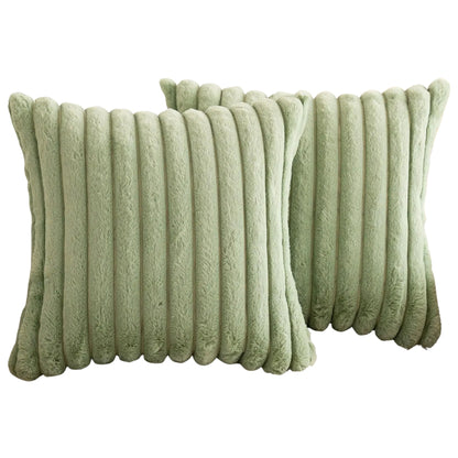 White faux fur throw pillow covers with striped texture on a sofa
Soft square cushion covers displayed on a light living room couch
Cream striped throw pillow covers used as sofa decor
Large plush pillow covers with faux rabbit fur texture on beige sofa
Solid white decorative pillow covers arranged in a cozy home setting