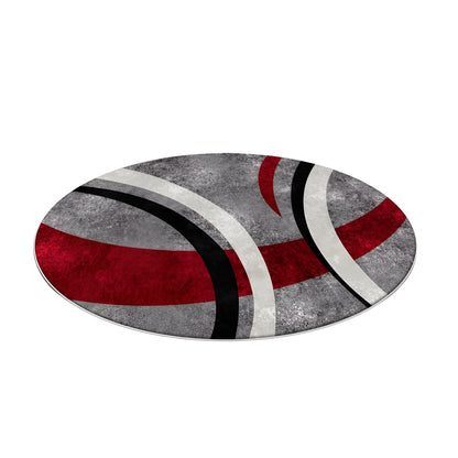 Round black and gray geometric area rug in a modern living room
Large washable rug with abstract pattern under living room seating area
Modern round area rugs shown on a light floor in a home interior
Black white and gray geometric rugs displayed in a spacious room
Soft round living room rug with modern curved pattern design