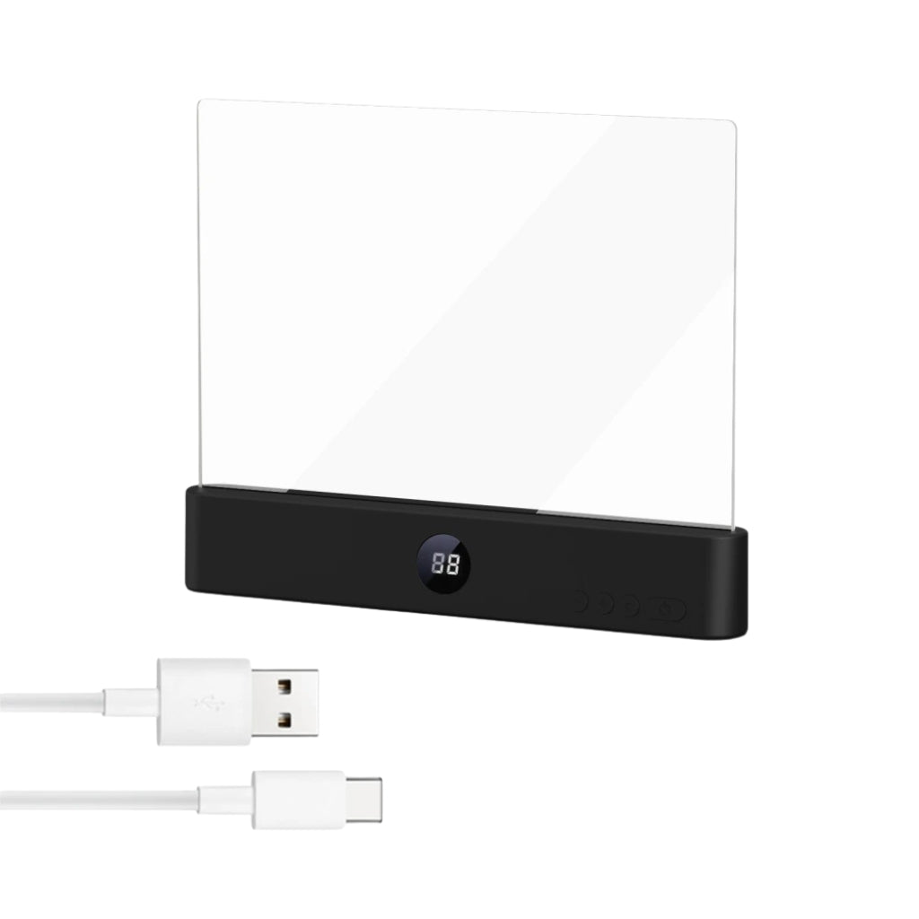 USB rechargeable book light with digital display on an open book