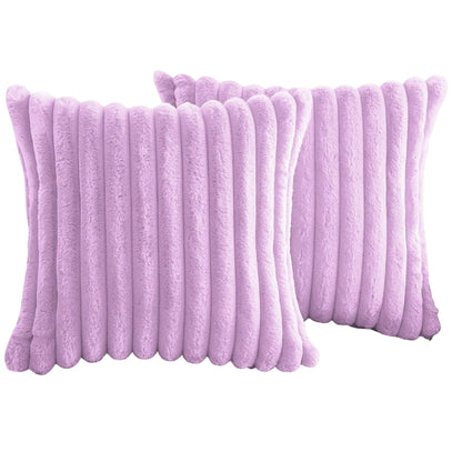 White faux fur throw pillow covers with striped texture on a sofa
Soft square cushion covers displayed on a light living room couch
Cream striped throw pillow covers used as sofa decor
Large plush pillow covers with faux rabbit fur texture on beige sofa
Solid white decorative pillow covers arranged in a cozy home setting