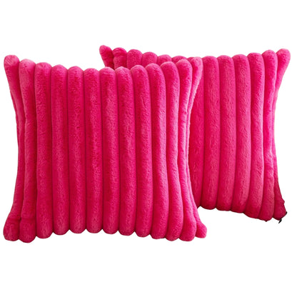 White faux fur throw pillow covers with striped texture on a sofa
Soft square cushion covers displayed on a light living room couch
Cream striped throw pillow covers used as sofa decor
Large plush pillow covers with faux rabbit fur texture on beige sofa
Solid white decorative pillow covers arranged in a cozy home setting