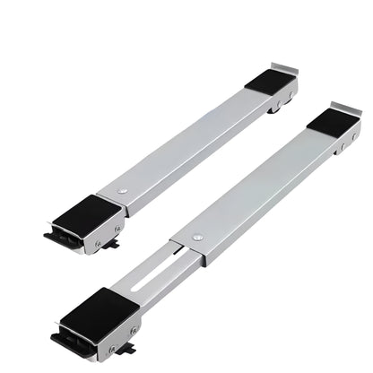 adjustable roller table appliance stand for washing machine and dryer
metal appliance roller base with wheels and anti slip pads
roller table shown beside washing machine and laundry basket
adjustable washer dryer stand with 24 wheel support design
