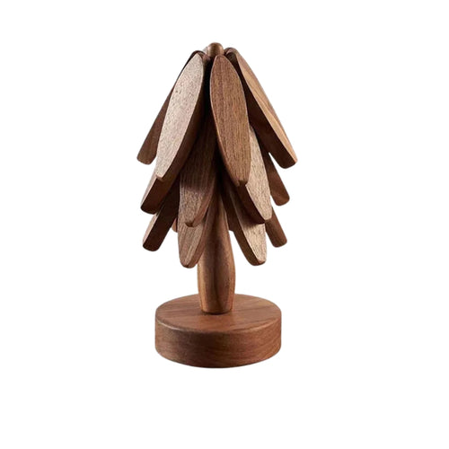 wooden tree design table mat set with foldable leaf trivets