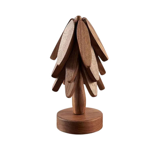 wooden tree design table mat set with foldable leaf trivets