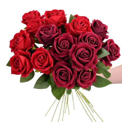 artificial red roses with long green stems for vase decor