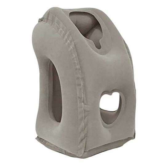 gray inflatable travel pillow with neck and head support
travel pillow for airplane sleeping and neck comfort