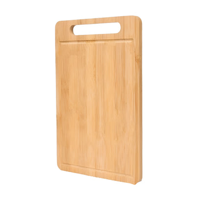 Natural bamboo cutting boards in three sizes standing on a kitchen counter
WXCOO bamboo chopping board set with rectangular wooden boards
Large cutting board made of bamboo displayed upright in kitchen setting
Double sided bamboo cutting boards with handle slot on dark background
Wooden cutting boards for kitchen prep shown beside food ingredients
