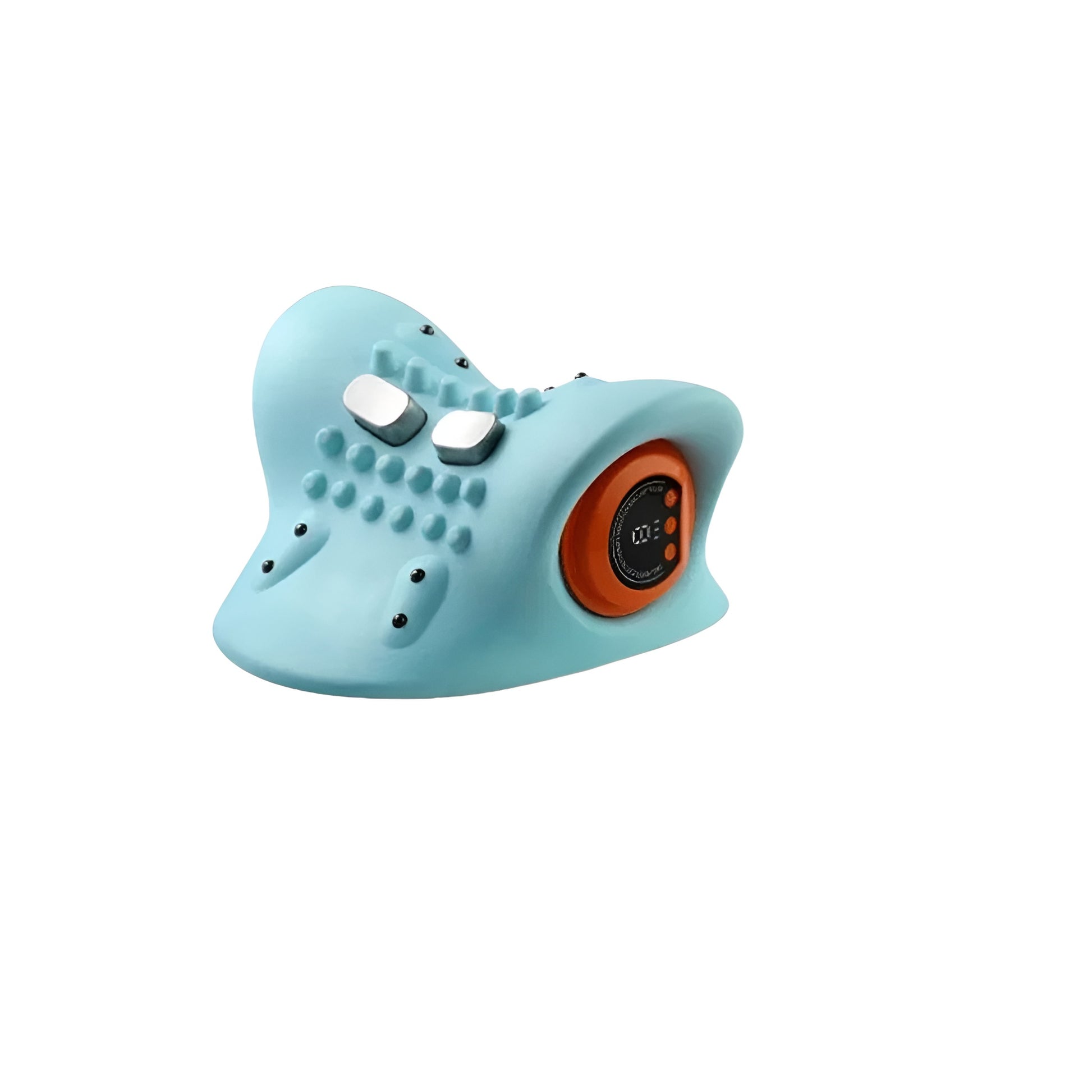 blue electric neck massager pillow with digital side control
neck massage pillow shown supporting a person’s neck and shoulders
electric hand massage machine style neck massager with raised pressure points
blue rubber neck massager for home relaxation use
battery powered neck massager displayed on white background