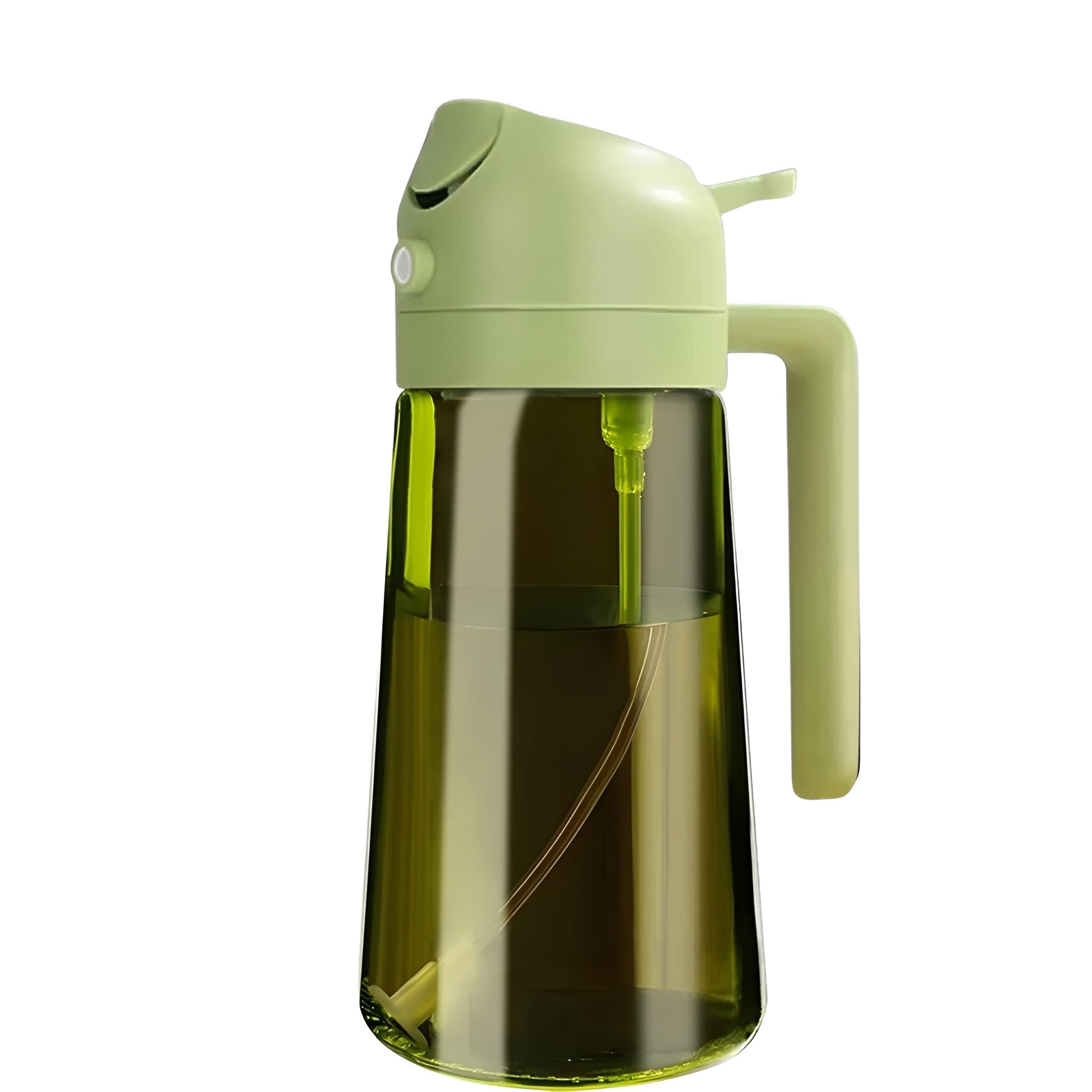 Dark green glass oil dispenser bottle pouring oil into a cooking pot
Olive oil dispenser with black sprayer top shown over seafood dish
Oil dispensers with tilt to pour feature and backflow hole design
Glass oil spray bottle pouring cooking oil onto food in a pot
470ml dark green olive oil dispenser bottle with black handle top