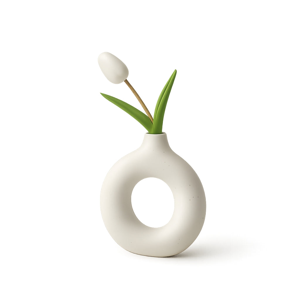 Flower vase donut design white decor for modern home styling