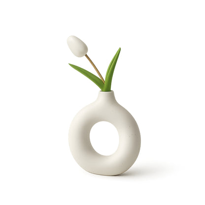 Flower vase donut design white decor for modern home styling