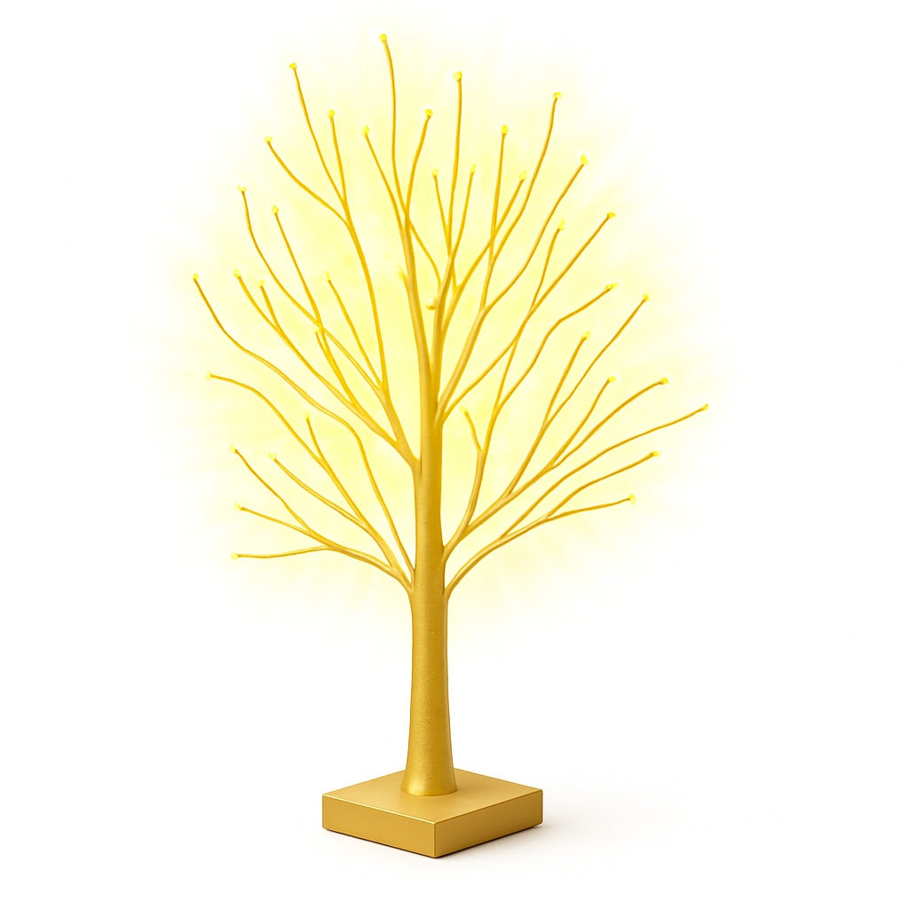 fairy lights birch tree lamp with warm white LED branches
decorative lighting tree displayed with Halloween pumpkins and candles
warm white LED birch tree light for holiday table decor
battery powered fairy lights tree with white trunk and glowing branches
small decorative tree light for Christmas Halloween and home display