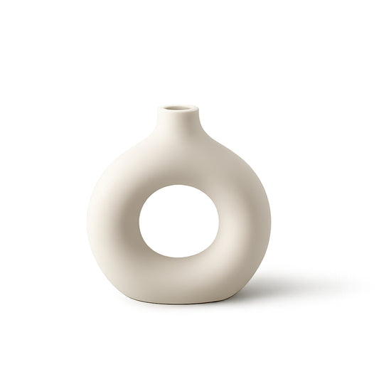 Flower vase donut design white decor for modern home styling