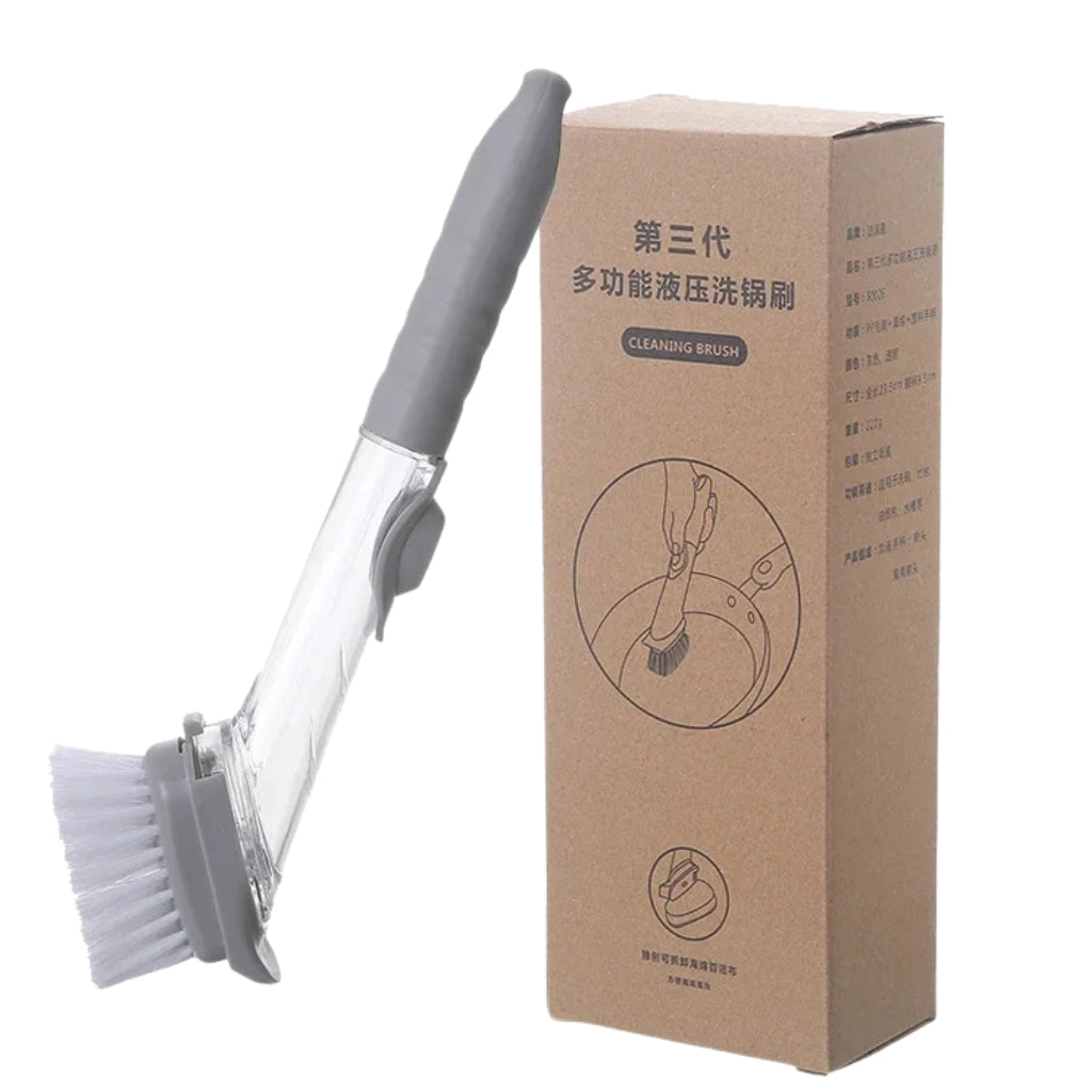 soap dispensing dish scrubber used for washing cookware