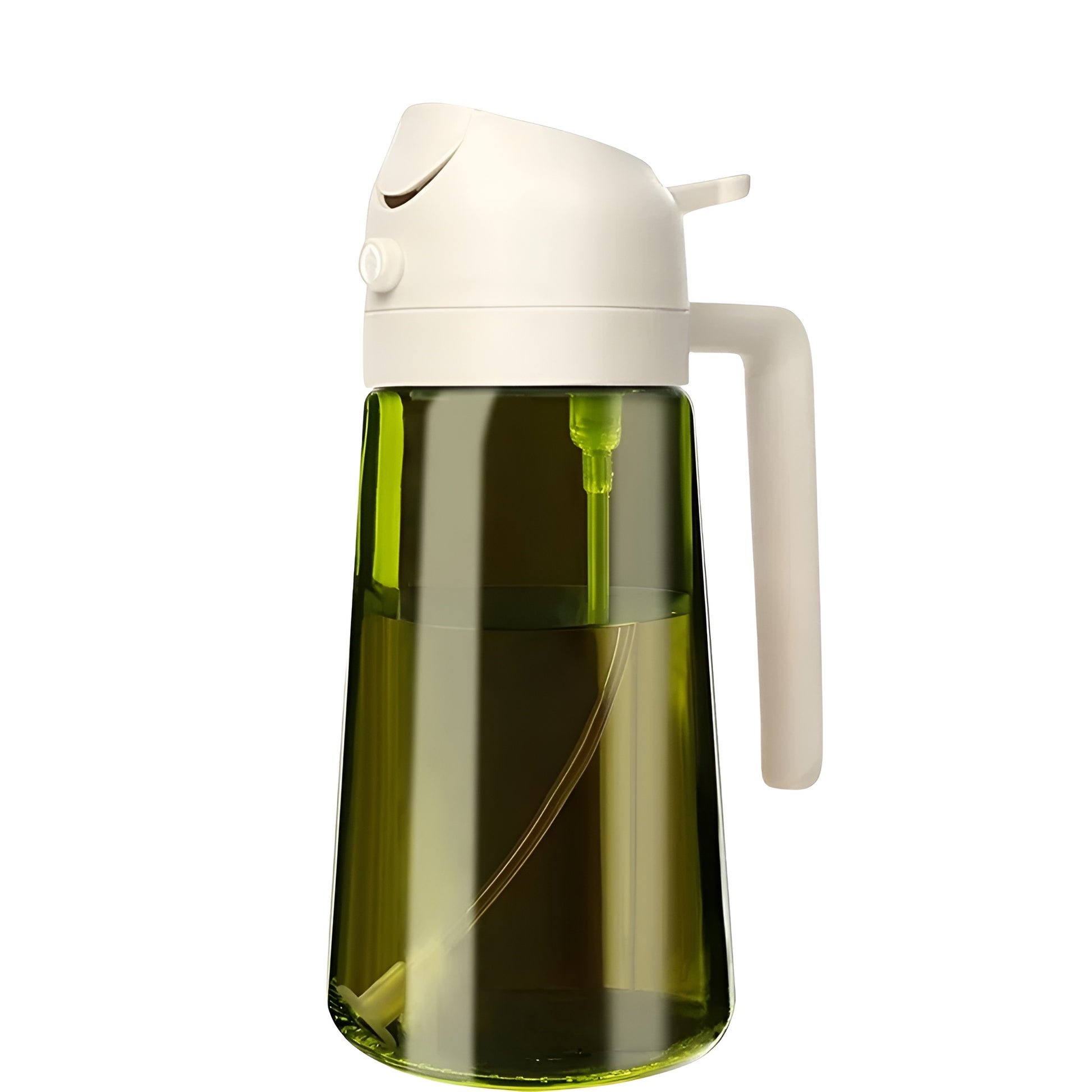 Dark green glass oil dispenser bottle pouring oil into a cooking pot
Olive oil dispenser with black sprayer top shown over seafood dish
Oil dispensers with tilt to pour feature and backflow hole design
Glass oil spray bottle pouring cooking oil onto food in a pot
470ml dark green olive oil dispenser bottle with black handle top