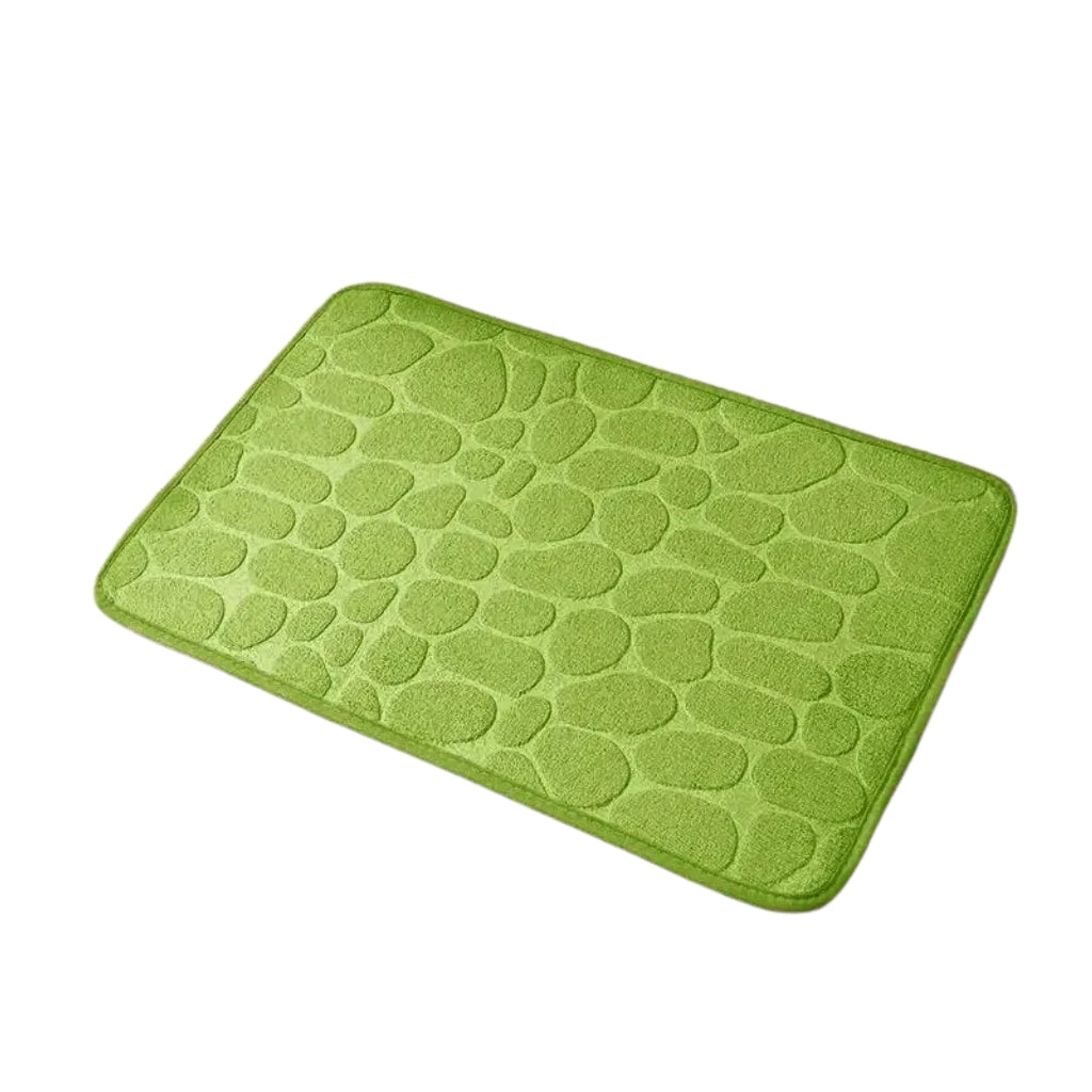 Embossed bathroom rug with cushioned memory foam design