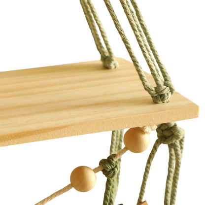 macrame wall shelf with leaf tassels for boho home decoration